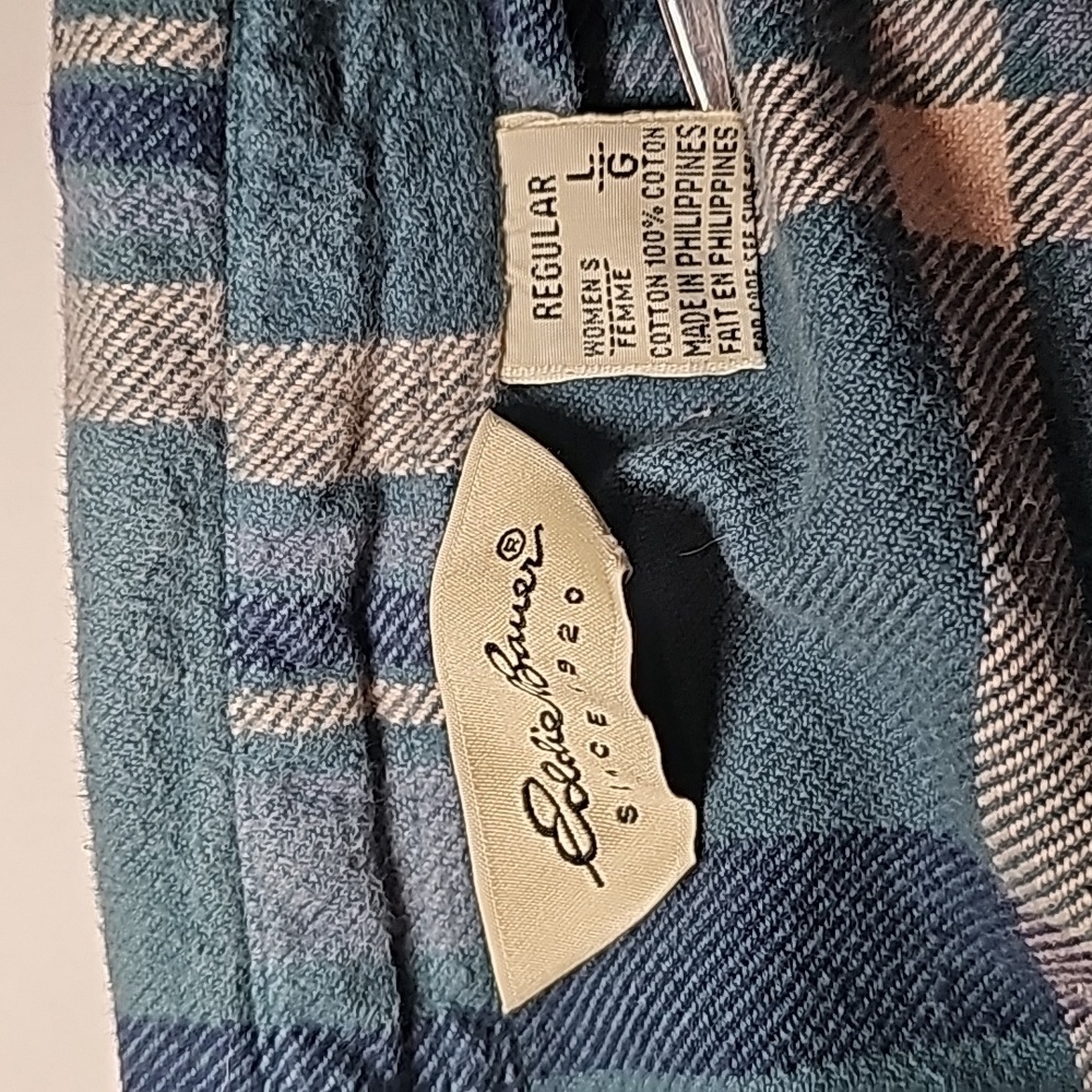 Eddie Bauer Flannel Shirt Button Down Plaid Longsleeve Pocket Boyfriend Fit L - Picture 8 of 11